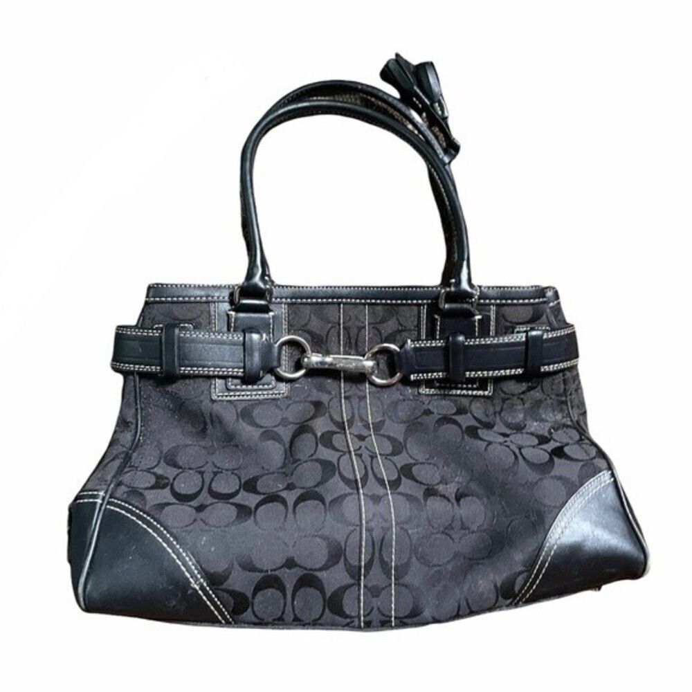 COACH purse black tote with signature Cs - Picture 1 of 10